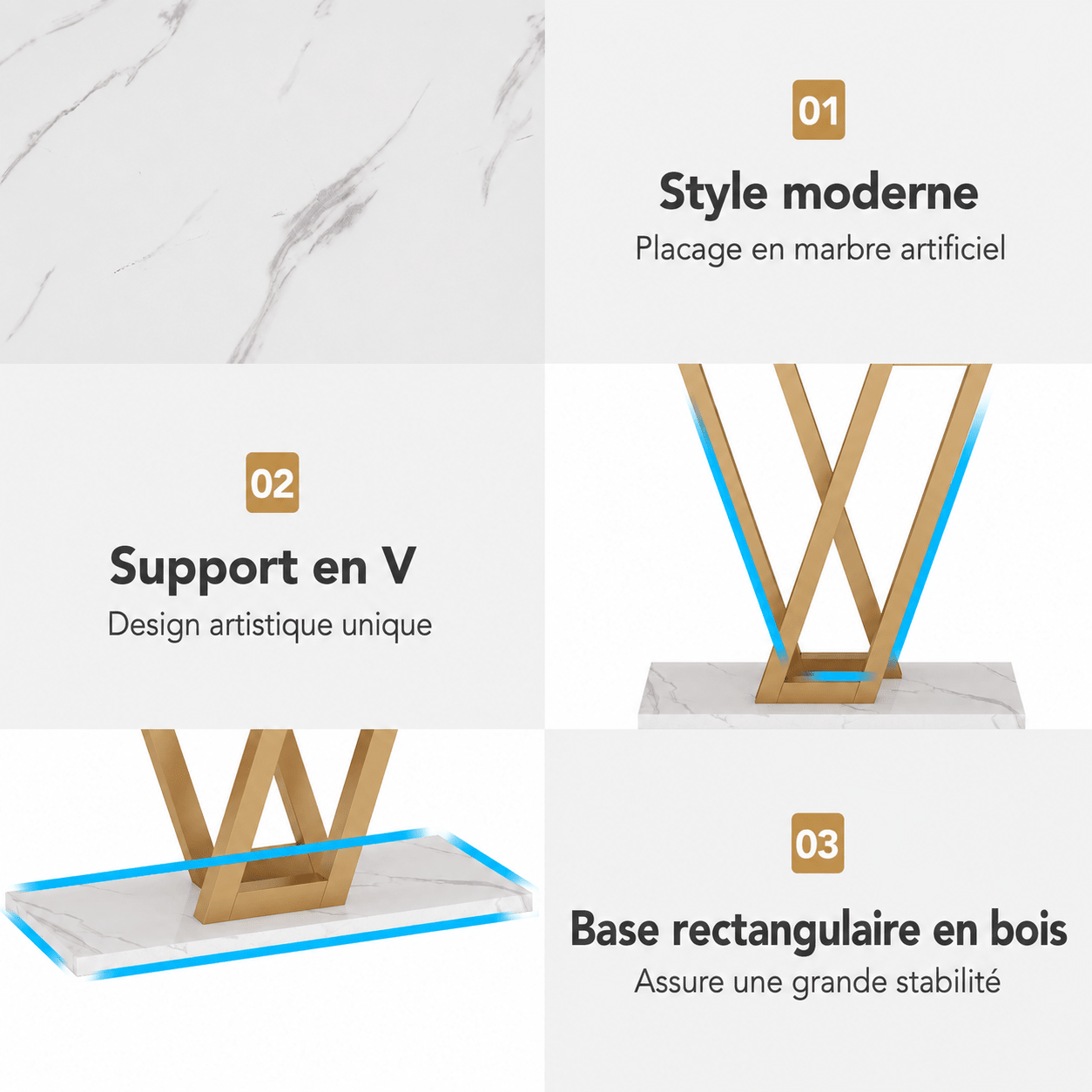Table Console Luxe Marbre Blanc & Or - Maison Du Design