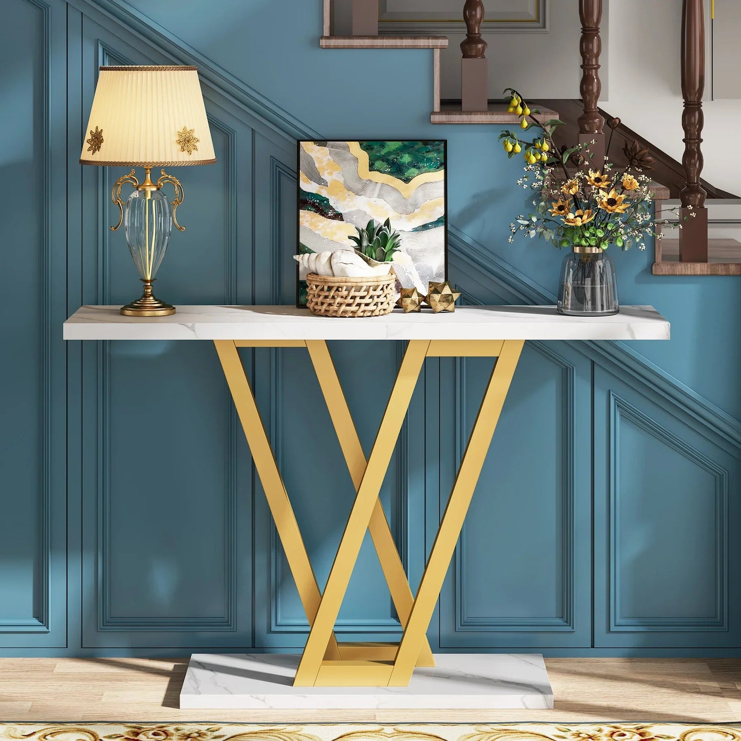 Table Console Luxe Marbre Blanc & Or - Maison Du Design