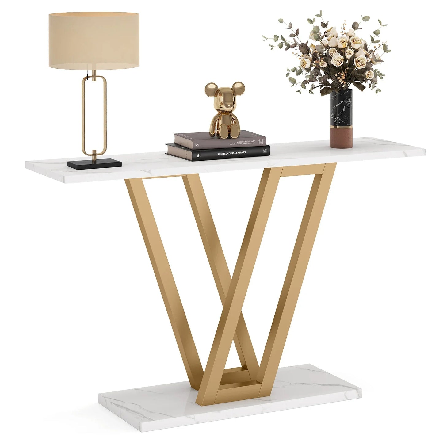 Table Console Luxe Marbre Blanc & Or - Maison Du Design
