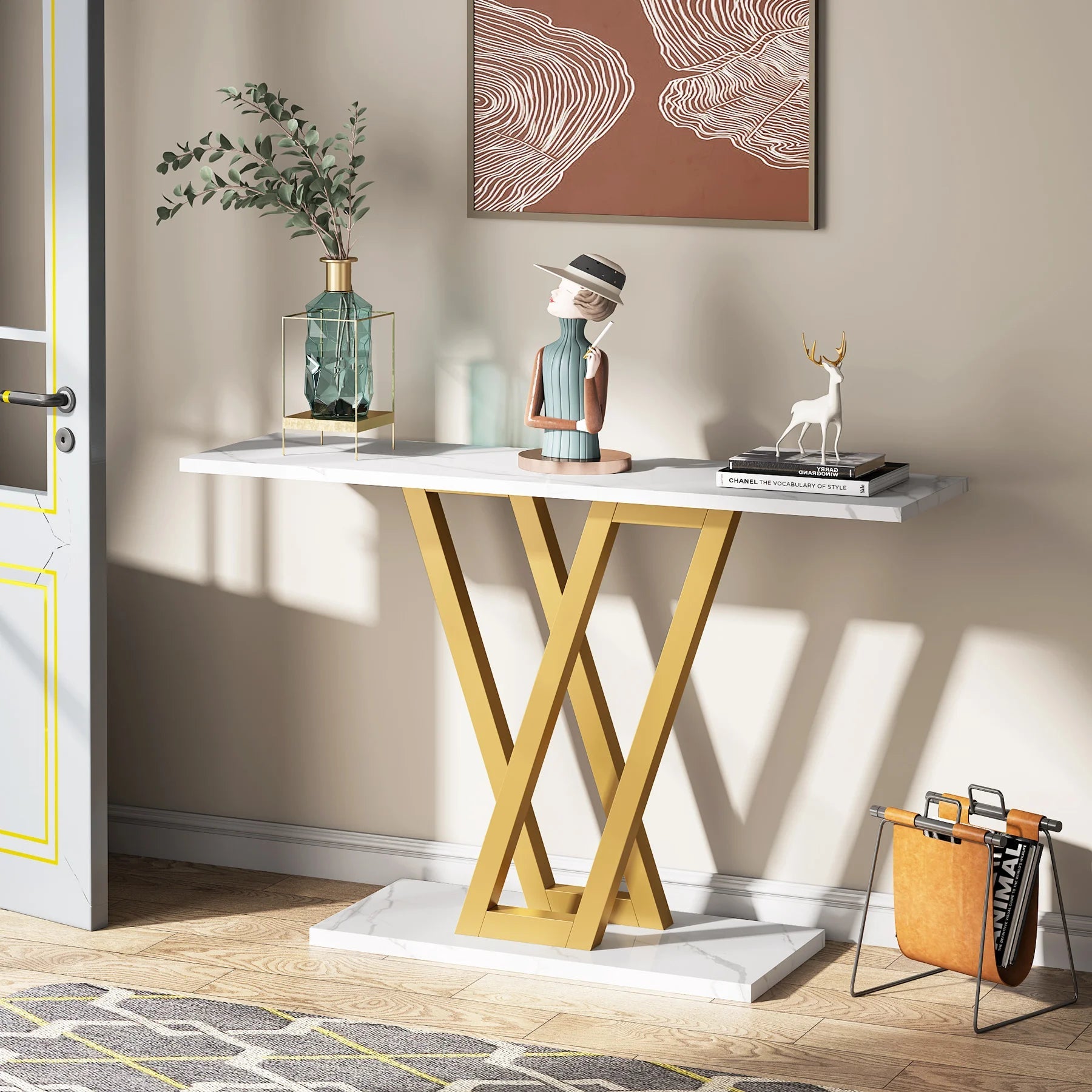 Table Console Luxe Marbre Blanc & Or - Maison Du Design