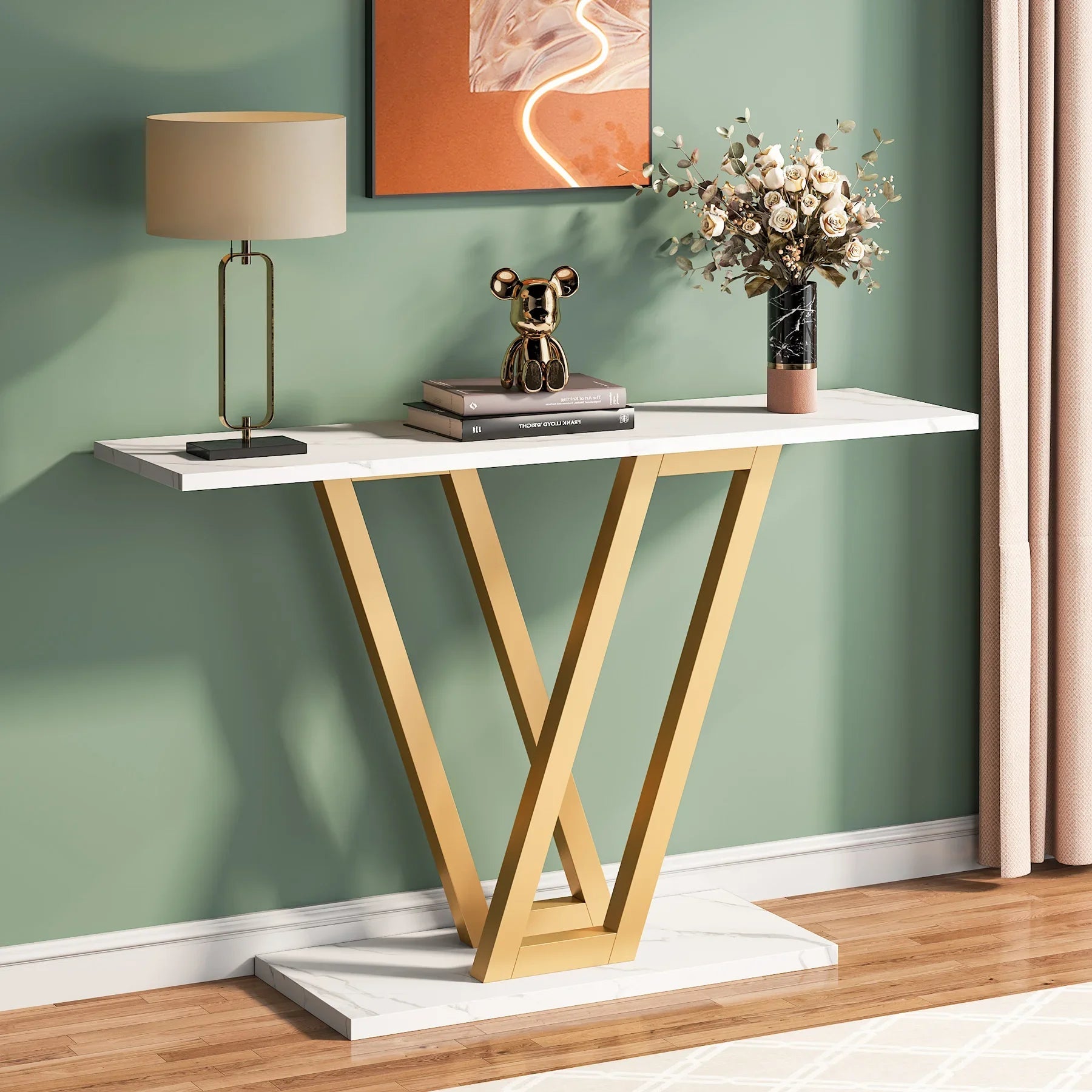Table Console Luxe Marbre Blanc & Or - Maison Du Design